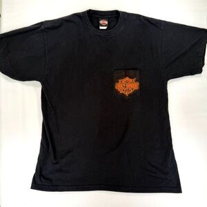 VTG Harley Davidson Single Stitch Black Pocket Tee Size XL 90's Biker Louisiana